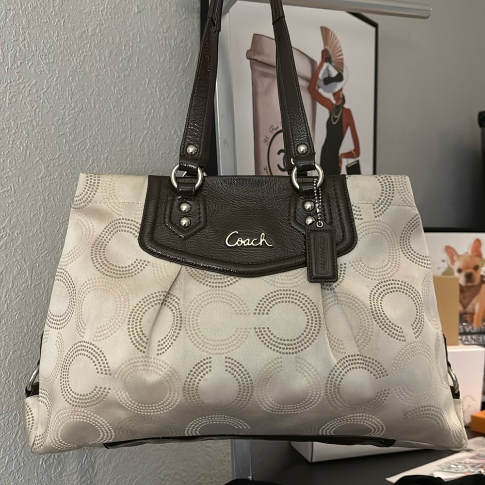 Coach Optic Canvas and Patent Leather Satchel